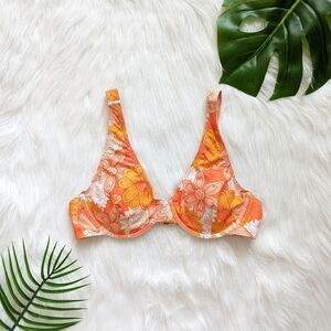 Orange and white floral pushup adjustable bikini top size S M L